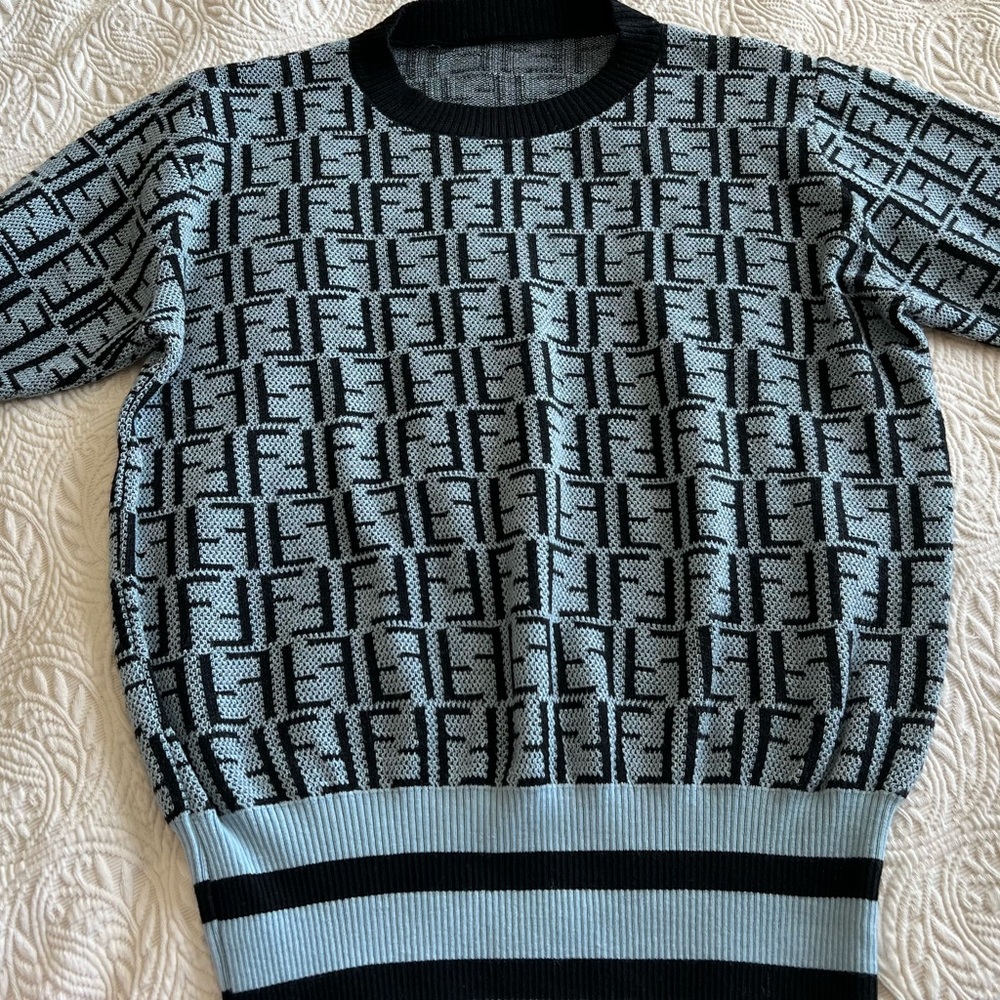Black & light blue monogram Sweater.